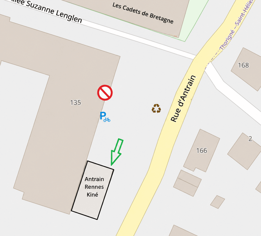 Plan précis pour repérer l'entrée du cabinet au 135 rue d'Antrain